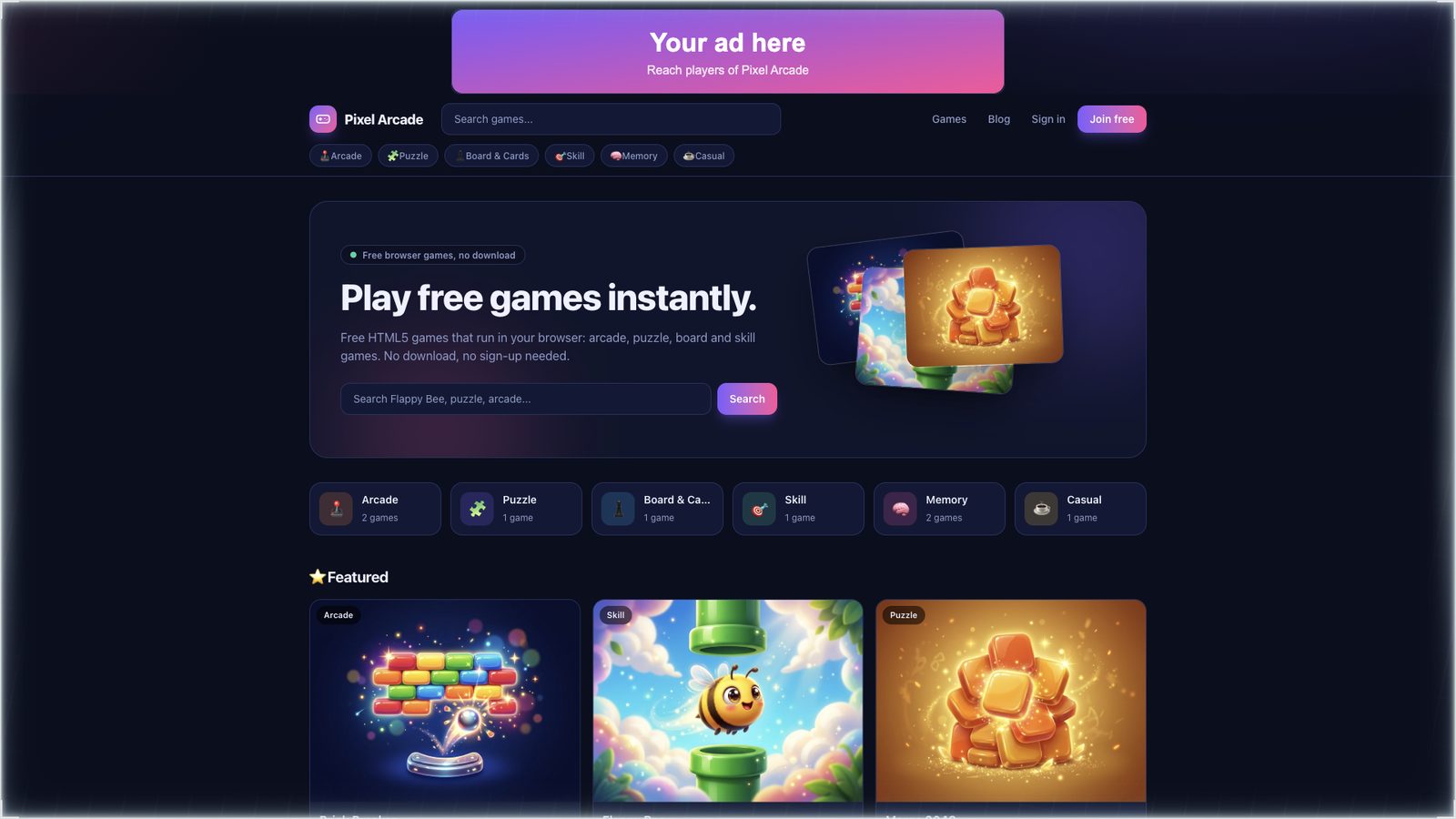 Arcade Portal dashboard